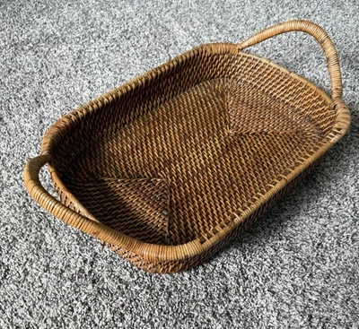 Pampered Chef Woven Selection Rectangle Wicker Serving Basket W/Handles 11"X16" - Image 1 of 4