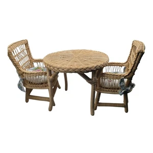 American Girl Doll Samantha Wicker Table Chairs Set w/ Cushions Pleasant Company - Picture 1 of 19