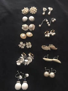Lot of 13 White clip-ons and screw ons Earrings - Picture 1 of 4