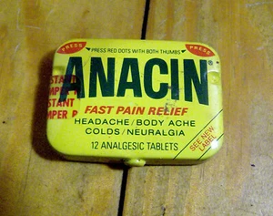 RAR Vintage 70er Jahre ANACIN Schmerzlinderung VERSIEGELTE DOSE Pille Medizin Pharma - Bild 1 von 2