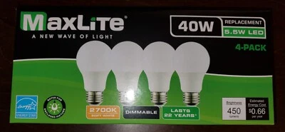  Maxlite 40w Equivalent LED 4 Soft White Bulbs 2700k Dimmable A19 - Image 1 of 4