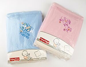*2 Pack Fisher Price Boy & Girl Fleece Embroidered Blankets 30" x 40" ~