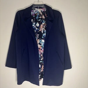 DANA BUCHMAN Open Front Blazer | Size XL | Floral Lined | Navy Blue - Picture 1 of 7