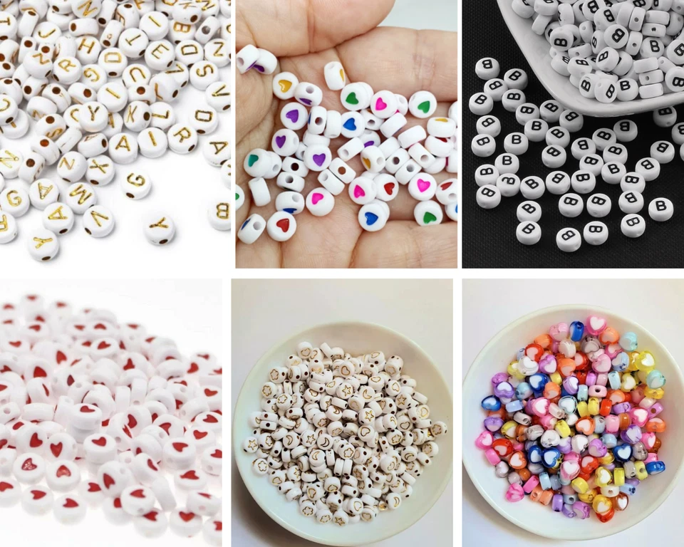 100 Alphabet Letter Beads  7mm Flat Round Single & Mixed Letters A - Z - Image 1 of 1