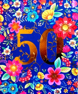 50th female birthday card floral golden embossed flowers ladies (#JOJJ0088) - Picture 1 of 3