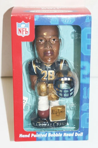 Marshall Faulk #28 Signature Hand Painted BobbleHead Doll NFL St. Louis Rams MIB Cover
