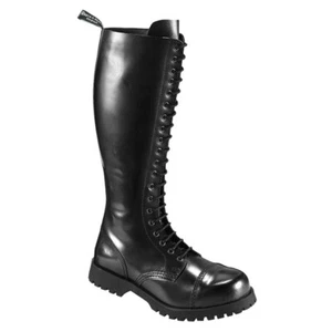 Boots & Braces Stivali in pelle 20 fori neri con cappuccio in acciaio unisex - Foto 1 di 1