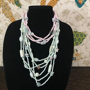 2 Necklace Lot Dyed Bone Agate Stone Boho Bohemian Multi Strand Necklaces India - Picture 1 of 10