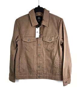 7 For All Mankind Beige Denim Style Trucker Jacket Men’s Size MEDIUM NWT - Picture 1 of 4