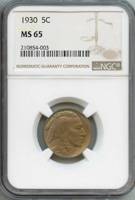 NGC - Buffalo Nickel - 5c - 1930 - MS -65 - Image 1 of 2