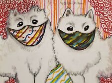 Samoyed Masks Aceo Print Dog Mini Art Card 2.5 X 3.5 Ksams Collectible