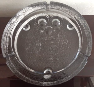 VTG MCM BLENKO Hoot Owl Clear Glass Ashtray (heavy/thick) / 10" - Picture 1 of 2