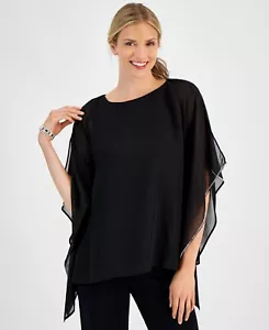 Jm Collection Women's Embellished Chiffon Poncho Top Deep Black SZ XL Defect - Picture 1 of 7