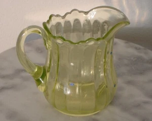 EAPG Beaumont Inside Ribbing Vaseline Decorated Creamer - Picture 1 of 7