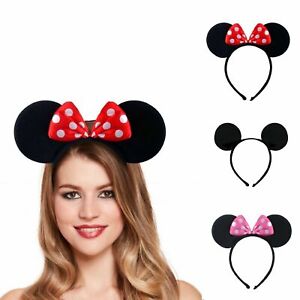 Mickey Minnie Mouse Ears Headband Alice Band Fancy Dress Spotted Bow Ladies Girl