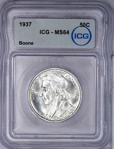 1937 Boone Silver Commemorative Half Dollar 50C ICG MS64 - Picture 1 of 4