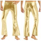 US Freebily Men's Shiny Metallic Disco Flared Pants Bell Bottom Dance Trousers