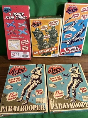 Lot 2 Schylling Retro 4 Glider Planes w/ Propellers 60 Soldiers 2 Paratroopers - Image 1 of 4