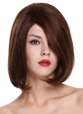 Cheveux Véritables Perruque Femme Court Longbob Raie Lisse Châtaigne Braun - Photo 1/4
