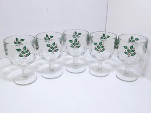 Vintage Indiana Glass Bartlett Collins Holly Berry Water Goblets Thumbprint Set - Picture 1 of 11