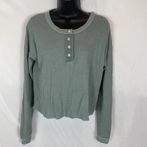 NUEVO CON ETIQUETAS AMERICAN EAGLE Mujer Y2K Verde Acanalado Abotonado Henley Manga Larga XS - Imagen 1 de 10