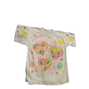 Vintage 90er Kinder T-Shirt Pufffarbe Glitzer Herz Gold Splatter Strass - Bild 1 von 3