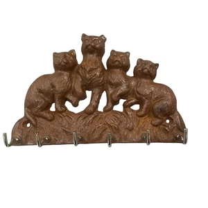 Hierro Fundido Colas de Gato Montaje en Pared 6 Ganchos Porta Llave Colgador Pátina 4 Gatos LEER - Imagen 1 de 8
