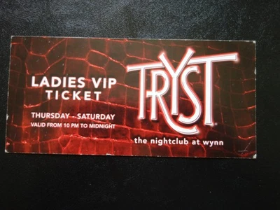 TRYST THE NIGHTCLUB AT WYNN LAS VEGAS, NV DAMAS BOLETO VIP DE COLECCIÓN circa 2000-2010 Foto 1 de 2