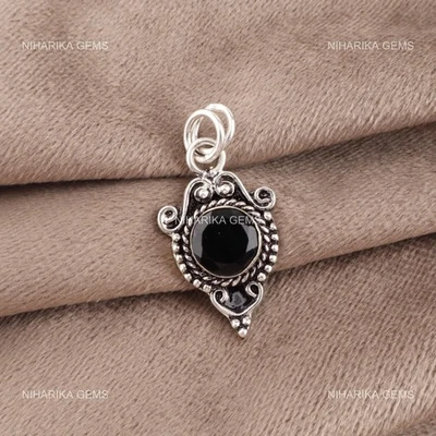 Redondo Negro Onix Piedra Raíz Chakra Gracias Da Día Nuevo Colgante Plata de Ley - Imagen 1 de 4