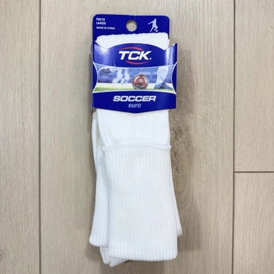 Calcetines TCK Fútbol Euro Blancos Grandes FSH10 100% Nylon Acanalado Tejido Sobre Pantorrilla Atlético Foto 1 de 3