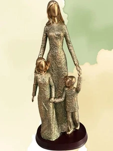 Mother & Children Statue 15" Copper Verdigris Figurine on Wood Base VGC - Picture 1 of 9