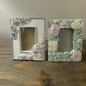 Stone Look Photo Frames Floral Set Of 2 Stand Alone See Photos For Sizes - Picture 1 of 6