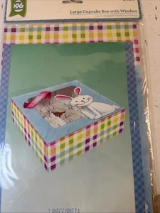 Large Cupcake Box With Window Happy Ester Blue Pink NIP - Picture 1 of 3