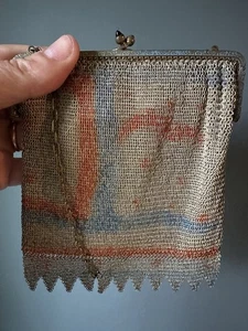 1920 Art Deco Antique Metal Mesh Chain Link Flapper Purse Handbag Cute Vintage - Picture 1 of 3