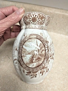 Antique W & Co "Surrey" Hanley England Brown Transferware Vase Daisy/Landscapes - Picture 1 of 9