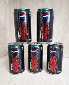 5 x 2008 RARE COLLECTABLE Pepsi Max Empty 375ml Soft Drink Cans OLD STYLE LOGO - Picture 1 of 12