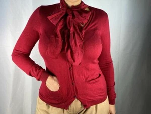 Moschino Cheap & Chic Raspberry Colored Cardigan with Built in Neck Scarf - Picture 1 of 4
