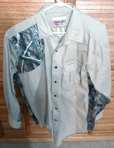 Camicia Wrangler Pro Gear uomo XL manica lunga bottoni mimetica caccia kaki marrone - Foto 1 di 4