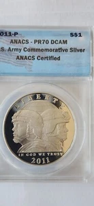 2011 S US Army Silver Commemorative $1 ANACS PR70 DCAM - Picture 1 of 2
