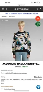 G-Star Raw Jacquard Raglan Knitted Sweater - Size L *UNISEX* - Picture 1 of 12