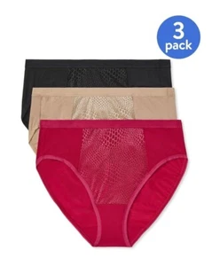 BLISSFUL BENEFITS BY WARNERS 3 PK MICROFIBER HIGH CUT 2XL-9 BLACK,NUDE,FUSHIA - Picture 1 of 4