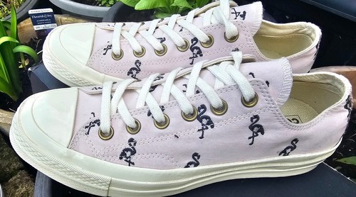 Scarpe da ginnastica Converse rosa pallido con fenicotteri ricamati all star taglia 6