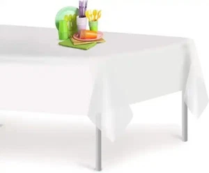 White Plastic Disposable Dining Tablecloths 54x108" Rectangle Pack of 6 - Picture 1 of 2