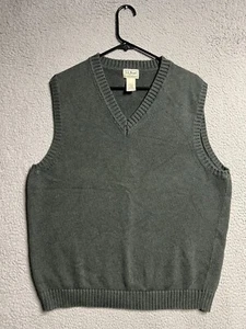 LL Bean Sweater Vest Adult Large Green Knit V-Neck Casual Pullover Cotton Men’s - Picture 1 of 13