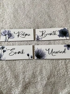 4 PCs 9.75" x 4" Wood Signs with Hook Set (R5) - Picture 1 of 15