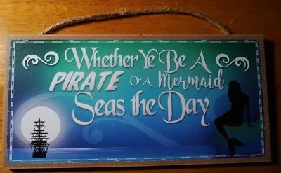 海盗美人鱼船标志海滩帆船蓝绿色家居装饰海洋当天 — 第 1/3 张图片