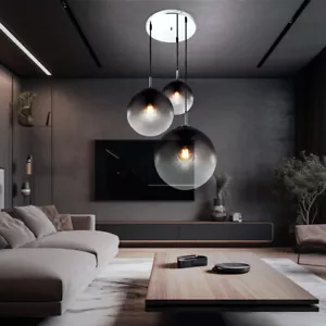 Decken Hänge Lampe Glas Kugel Strahler rauch Wohn Zimmer Chrom Pendel Leuchte - Bild 1 von 12