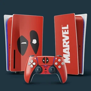 PS5 Standard / Digital Vinyl Skin & 2x Controller Skins, Deadpool Themed. - Picture 1 of 3