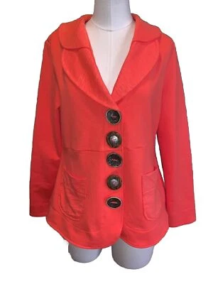 Blazer expressivo feminino Neon Buddha malha laranja artístico coral tamanho animal de estimação médio $112 - Imagem 1 de 4