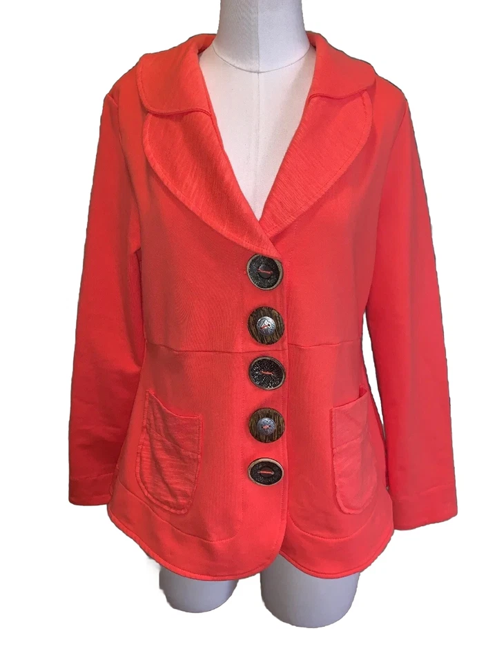 Blazer expresivo tejido Artístico naranja coral talla mascota mediana Neon Buddha para mujer $112 Foto 1 de 4